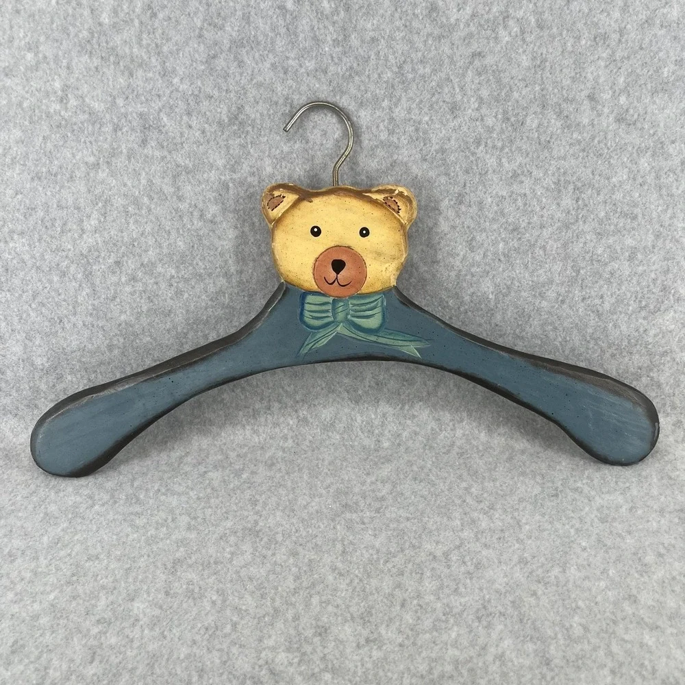 Teddy Bear Closet Hangers Wooden Hand Painted 90s Blue Set Of 2 Nursery Decor‎